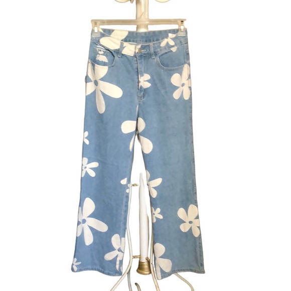 Floral Blue Wide Leg Jeans - Picture 2 of 9